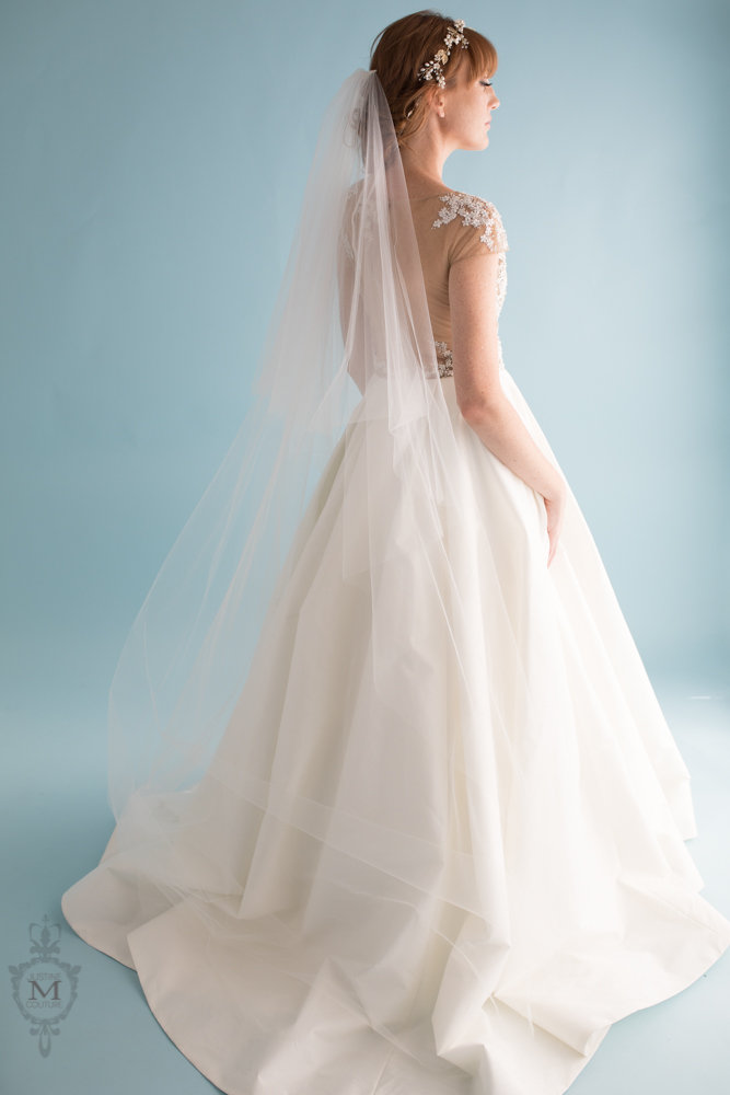 Two tier raw cut wavy elbow and fingertip Felicity bridal